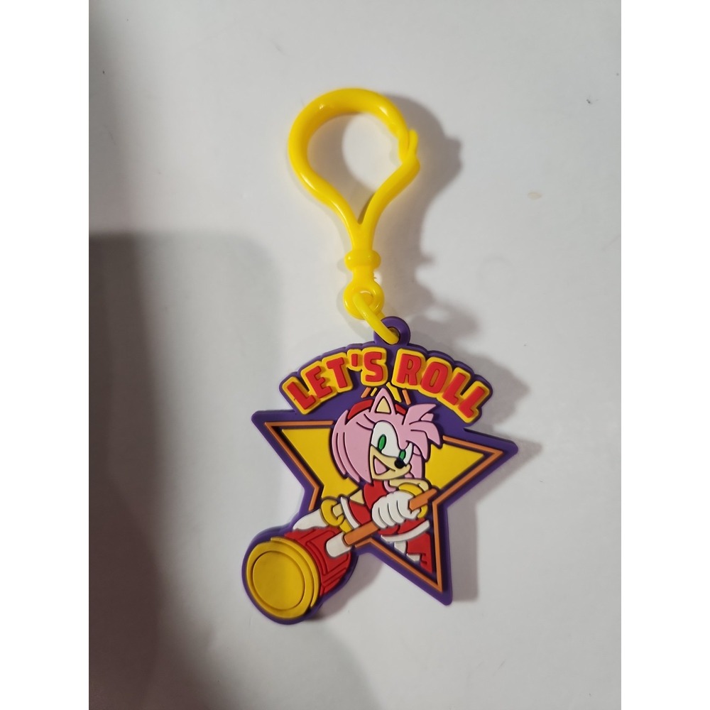 Sonic Hedgehog Amy Rose Lets Roll Rubber Bag Clip Keychain SEGA ForeverClever